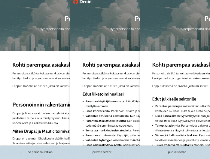 a view for no personalizationed page, personalization for private and public sector.