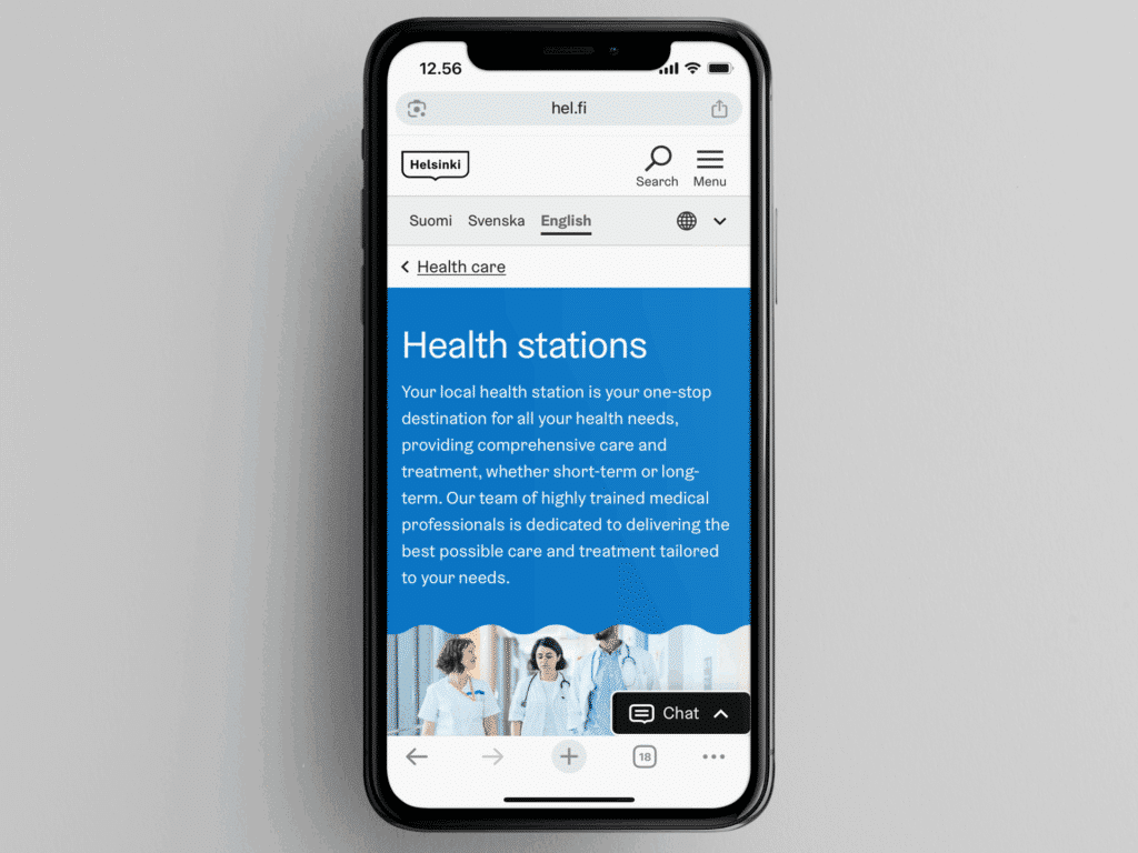 Health station page on mobile view.